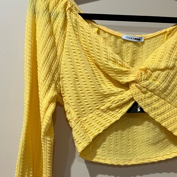 Yellow Waffle Twist Front Crop Top - Picture 4 of 4